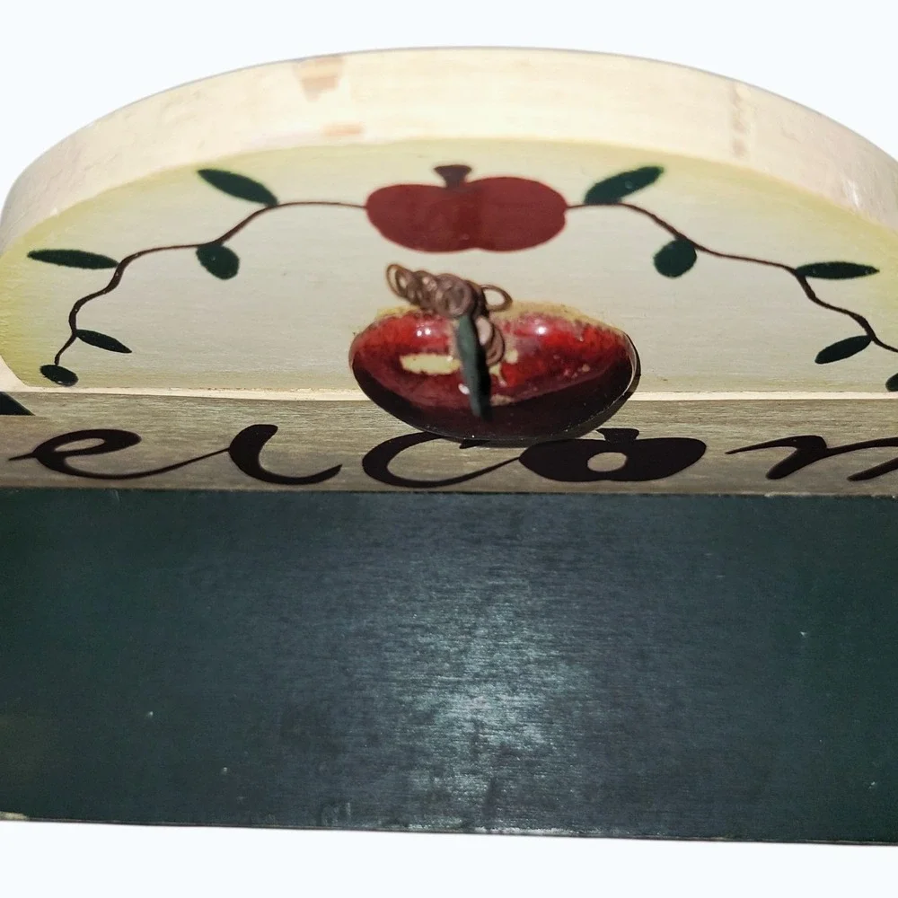 Vintage Country Apple Welcome Wall Shelf Coat Key Rack 3 Peg Wooden Farmhouse